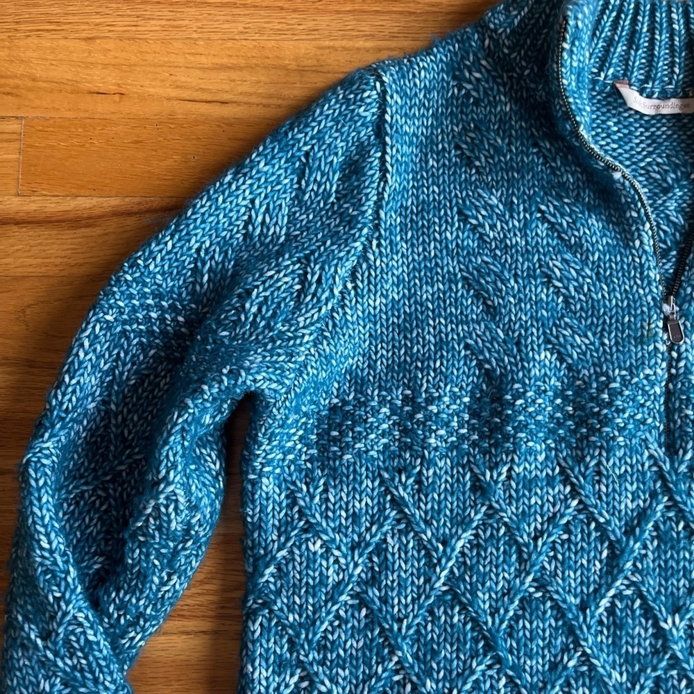SOFT SURROUNDINGS Cable Knit Half Zip Tunic Sweater Blue - Picture 3 of 5